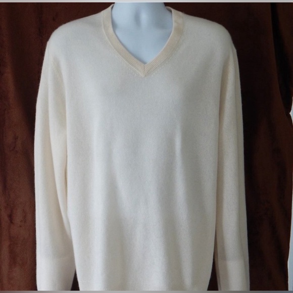 Men’s PAOLO MONDO Luxury 2-PLY Cashmere V-NECK Knit Off White Sweater XL - Picture 4 of 4